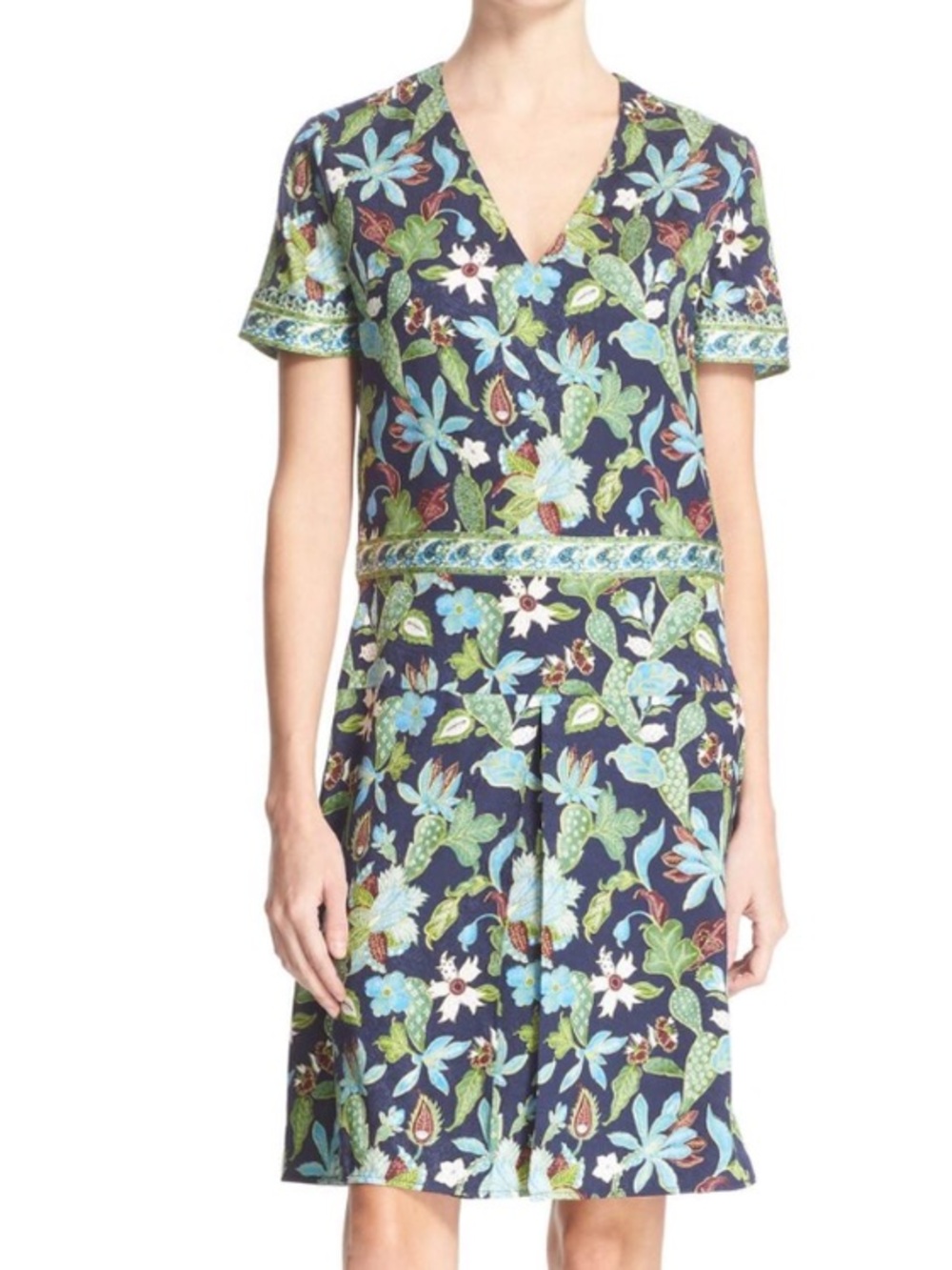 Tory Burch Garden Wisteria Floral Print Silk Dress Size 8 - Picture 2 of 8